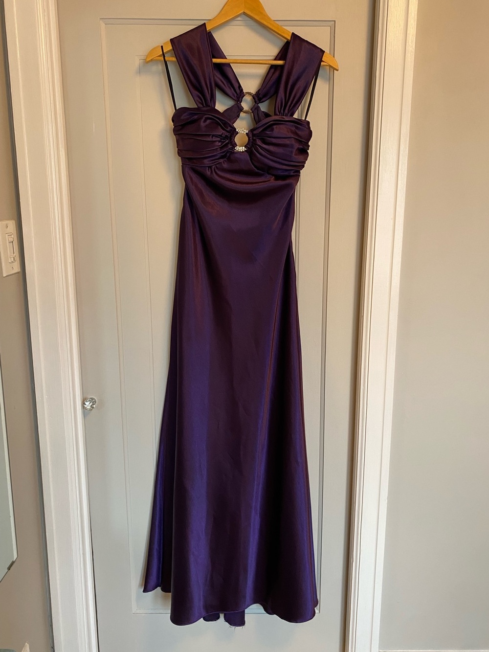 Elegant Purple Satin Evening Gown Size XS Wedding Prom Black Tie Maxi A-line